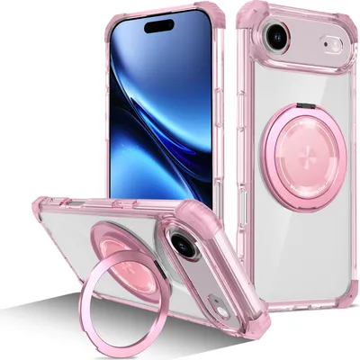 Image de Coque pour iPhone Air Anneau magnétique, support, compatible MagSafe, protection militaire, coque transparente rose