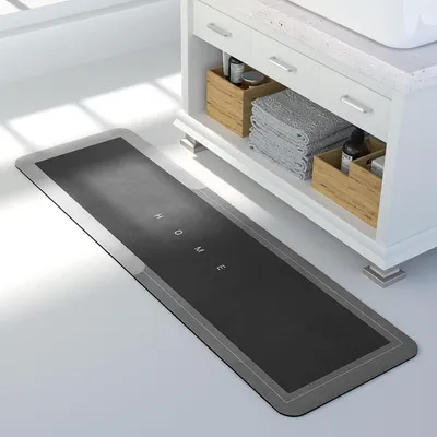 Immagine prodotto di Tappetino assorbente per il bagno, resistente allo sporco, antiscivolo, in microfibra, grigio e nero, 45x150 cm