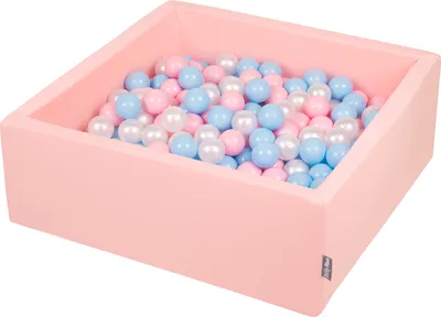 Zdjęcie produktu dla KiddyMoon suchy basen kwadratowy z piłeczkami 7cm różowy: babyblue-pudrowy róż-perła 90x30cm/300piłek zabawka basen piankowy