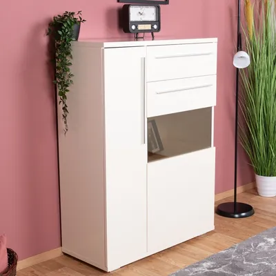 Produktbild von Vitrine Garim 15, Farbe: Weiß Hochglanz - 123 x 90 x 40 cm (H x B x T)