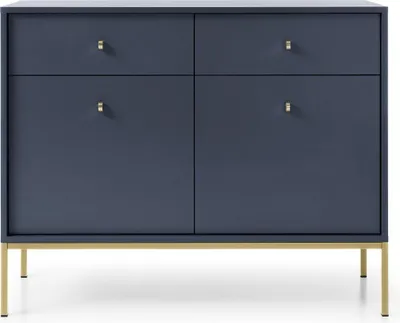 Produktbild von Kommode Sideboard Schrank Highboard Goldene Türgriffe, Wohnzimmer, Esszimmer, Flur & Diele - 104x83x39 cm - Melody II Dunkelblau + Gold