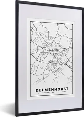 Produktbild von MuchoWow® Gerahmtes Poster Karte - Delmenhorst - Stadtplan 40x60 cm - Poster mit Schwarzem Bilderrahmen Wandposter Rahmen Foto Bilder - Poster in Rahmen
