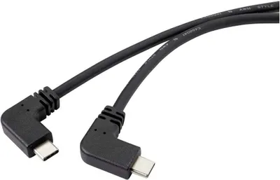 Produktbild von Renkforce USB-Kabel USB 3.2 Gen2 USB-C® Stecker, USB-C® Stecker 1.20 m Schwarz 90° nach links gewinkelt RF-4633064