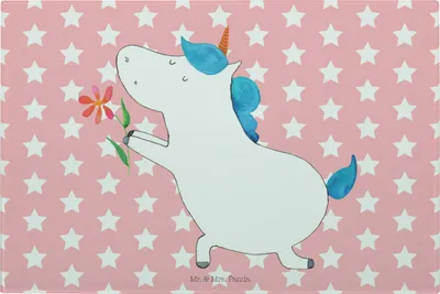 Produktbild von Mr. & Mrs. Panda Schneidebrett Aus Glas Einhorn Blume - Rot Pastell - Geschenk, Schneideplatte, Freundin, Unicorn, Schneidbrett, Liebe, Antrag, Schneidplatte, Hackbrett