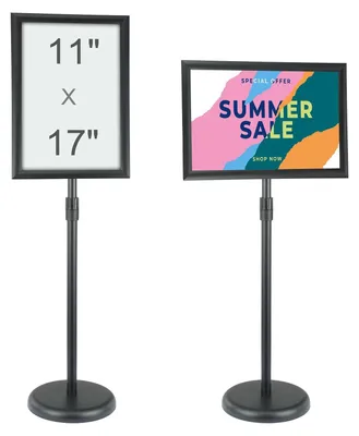 Produktbild von VEVOR Podest-Schildhalter, 11 x 17 Zoll vertikaler und horizontal verstellbarer Plakatständer, robuster freistehender Schildhalter mit runder Basis für Anzeige, Werbung und im Freien, Schwarz, 420x297 mm