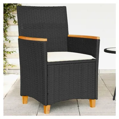 Produktbild von Gartenstühle mit Kissen, 2 Stück, schwarzes Polyrattan und Massivholz