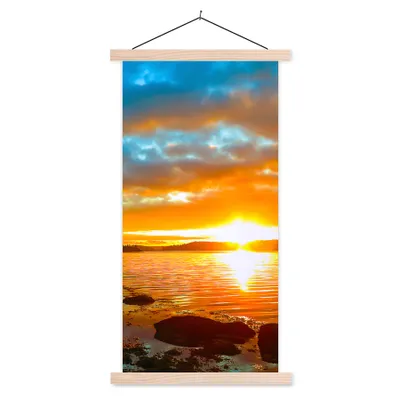 Produktbild von MuchoWow® Textilposter Sonne - Landschaft - Wasser - Bäume 60x120 cm mit holzfarbenen Rahmen - Holz