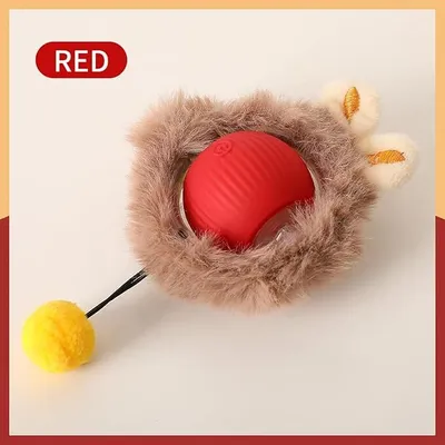 Produktbild von Katzenspielzeug Plüschstil Elektrisches Ball,Mehrere Übungsmodi,USB -Ladung,360° rollender intelligenter Ball für Katzen und Hunde, Rot