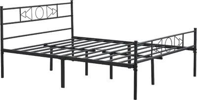 Image de Sommier métallique – 140 x 200 cm – Noir – Sommier à lattes inclus – Lit double pour adultes