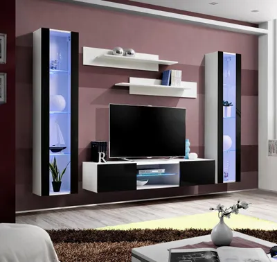 Zdjęcie produktu dla Zestaw mebli do salonu, 5 elementów, salon  2 wiszące witryny, stolik pod telewizor, półki ścienne