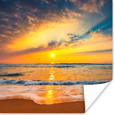 Produktbild von MuchoWow® Poster Sonnenuntergang - Strand - Meer - Wolken - Orange 75x75 cm - Wand Dekoration