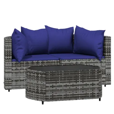 Produktbild von vidaXL 3-tlg. Garten-Lounge-Set mit Kissen Grau Poly Rattan