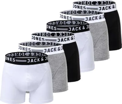 Produktbild von JACK&JONES Herren Boxer Shorts, 6er Pack - SENSE TRUNKS, Baumwoll-Stretch Schwarz/Grau/Weiß M
