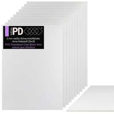Produktbild von PDmedia Foamboard 20x30 cm 3mm Weiß 10 Stück Leichtschaumplatte PVC Architekturpappe Schaumstoffplatte