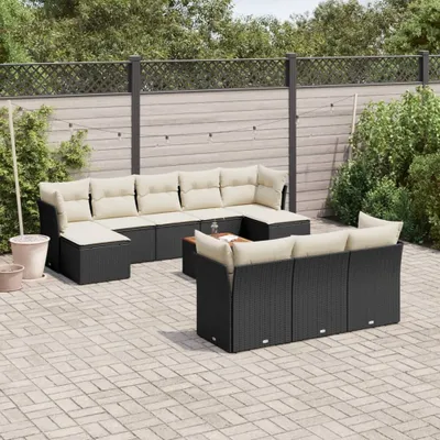 Produktbild von Design 11-tlg. Garten-Sofagarnitur mit Kissen Schwarz Poly Rattan, Gartenmöbel-Sets 2024 Neu