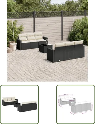 Produktbild von The Living Store 7-tlg. Garten-Sofagarnitur mit Kissen Schwarz Poly Rattan