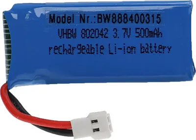 Produktbild von vhbw Akku kompatibel mit XH 2.54 2P Stecker für Modellbau z.B. Racing Car, Helikopter, Flugzeug (500mAh, 3,7V, Li-Polymer, 45 x 20 x 8 mm)