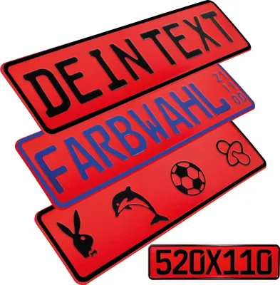 Produktbild von 1 Stück Kennzeichen Rot 52cm x 11cm mit Wunschtext FUN Kennzeichen Funschild