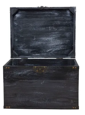 Produktbild von 1x Moderne Vintage Holzkiste, hellgrau, mit Deckel & Metallbeschlägen an den Ecken, Aufbewahrung von Kleinkram, neu, 45x35x35cm
