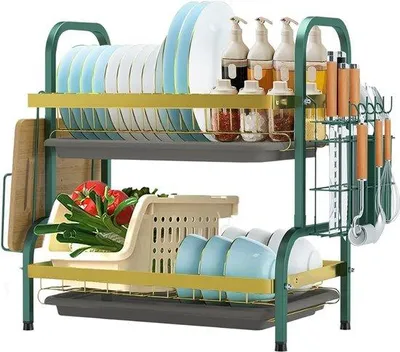 Zdjęcie produktu dla Kompaktowy stojak na naczynia do kuchni, 2 poziomy, zielony