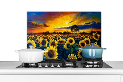 Obrázok produktu pre MuchoWow® Splashback Kuchyňa - Kuchynský backsplash - Ochrana steny pre sporák a drez Maľba - Olejomaľba - Kvety - Slnečnica 60x40cm Alu-Dibond