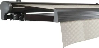 Produktbild von SOLUNA Halbkassettenmarkise Comfort 5x2 Dessin J202 Gestell DB703 dunkelgrau Antrieb links inkl. Motor und Wandschalter