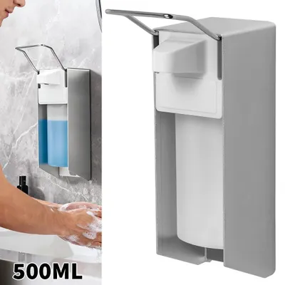 Zdjęcie produktu dla Dozownik mydła do montażu na ścianie – dozownik mydła w płynie – 500 ml – przycisk – do żelu pod prysznic i szamponu – łazienka, kuchnia, hotel – 1 sztuka