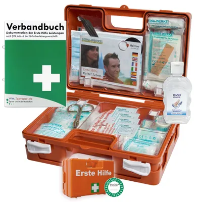 Produktbild von Erste-Hilfe-Koffer safeAID für den Betrieb nach aktueller DIN/EN 13157 inkl. Verbandbuch & Hand-Hygiene-Gel