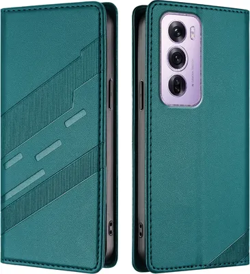 Produktbild von Hülle für Oppo Reno12 Pro, Kunstleder Brieftaschen Handyhülle mit Kartenfach und Standfunktion Grün