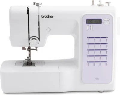 A white Brother sewing machine is shown from a front-side angle against a white background.