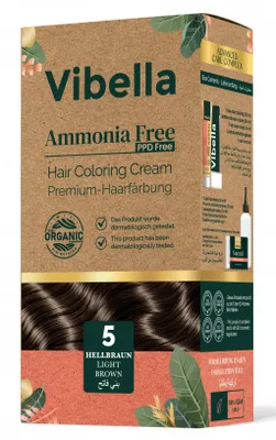 Produktbild von Vibella Haarfärbecreme Nr. 5 Hellbraun – Premium-Haarfärbung ohne Ammoniak, Strahlende Farbbrillanz & zuverlässige Grauabdeckung, Pflegeölen & Keratin