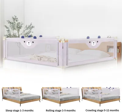 Produktbild von 2x Bettgitter 200x100cm Bettschutzgitter Kinderbettgitter Babybettgitter Großer Rausfallschutz Bett für Kleinkinder (Bär)
