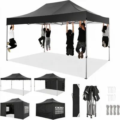 Produktbild von Faltpavillon Pavillon 3x4,5m, Festzelt Gartenpavillon für Garten Terrasse Feier Party, wasserdicht stabil Winterfest & UV-Schutz mit 4 Seitenteilen , 12 Heringe & 4 Seile & 1 Tragetasche, Grau