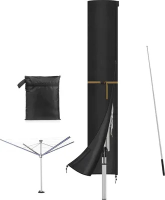 Produktbild von Schutzhülle für Wäschespinne und Wäscheschirme mit Stab und Reißverschluss, Wasserdicht Sonnenschirm Abdeckplane 185x32cm