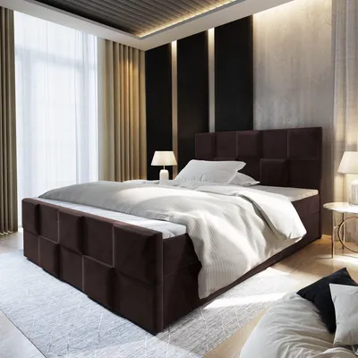 Produktbild von Masseno Boxspringbett MONA 180x200 cm Komplett-Set mit Bonell Matratze und Topper, Polsterbett mit Bettkästen -Braun, KRONOS 06