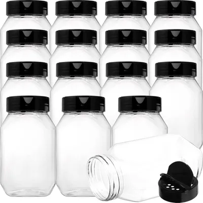 Zdjęcie produktu dla Dicunoy 16 plastikowych słoików na przyprawy o pojemności 500 ml z pokrywką