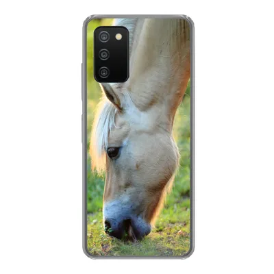 Produktbild von MuchoWow® Handyhülle Schutzhülle Hülle für Samsung Galaxy A03s Weidendes Fjordpferd an einem Sommertag Silikon Softcase Handy Hülle - Schutz