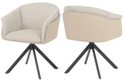 Imagen del producto de Juego de 2 sillas para comedor HWC-R24, sillas para cocina, giratorias, con estructura de metal, tapizadas en cuero sintético, tela/textil, color beige