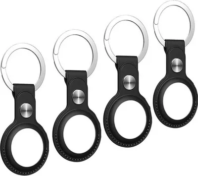 Produktbild von INF Etui AirTag z kółkiem na klucze, skóra PU, 4 sztuki Czarny