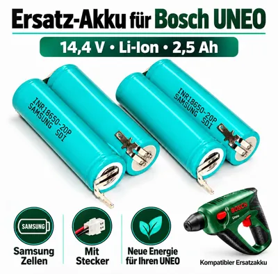 Produktbild von Ersatz Akku für Bosch UNEO -14,4 V - Li - 2,5  Ah  (Samsung Zellen) mit Stecker