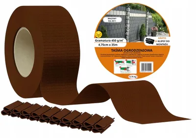 Produktbild von Ekspand | Zaunband - Braun - 4,75 cm x 35 m - UV-beständig - 24 Clips