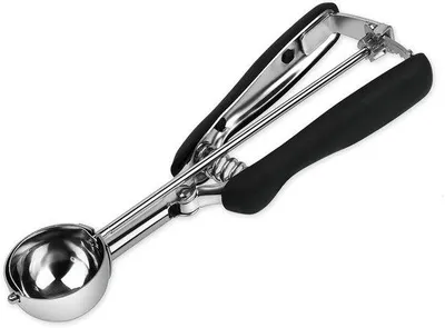 Produktbild von Unyqoos® Eisportionierer aus 304 Edelstahl – perfekt für Eis & Keksteig, ergonomischer Antirutsch-Gummigriff, Federmechanik, spülmaschinenfest