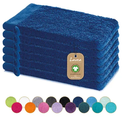 Produktbild von Lavea® 6er Set Waschhandschuh 16x22 cm, 100% Baumwolle, Waschlappen, saugstark, waschbar, strapazierfähig, Frottierserie Bali - Navyblau