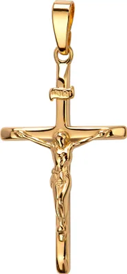 Produktbild von Kreuz-Anhänger Jesus Christus mit INRI-Gravur für Damen, Herren und Kinder als Kettenanhänger 925 Silber vergoldet mit Schmuck-Etui