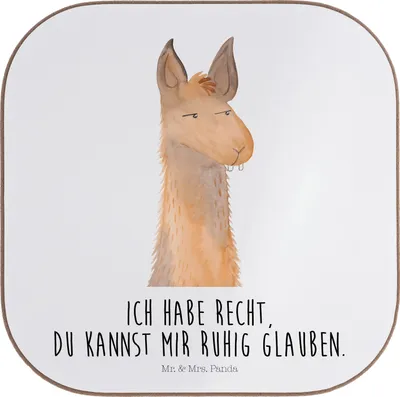 Produktbild von Mr. & Mrs. Panda Untersetzer für Gläser Lamakopf Genervt - Weiß - Geschenk, Büro, Glas, Lama, Beste Freundin, grill, Lamas, Tischuntersetzer, Coaster, Flaschenuntersetzer