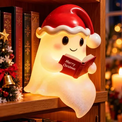 Produktbild von Weihnachten Geisterstatue Nachtlicht,Niedliche&Herzlich Bücher Geisterleselampe,Weihnachten-Dekoration,3D-LED-Nachtlicht (Klein)