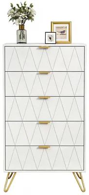 Productafbeelding van Kommode met 5 lades, 60 x 34 x 110 cm, wit