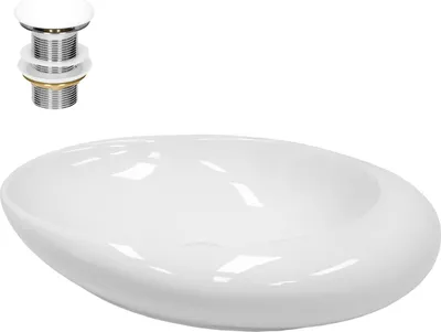 Zdjęcie produktu dla Umywalka LuxeBath Owalna umywalka nablatowa, 58,5x37,5x14,5 cm, biała, wykonana z ceramiki, w komplecie zestaw odpływowy bez przelewu