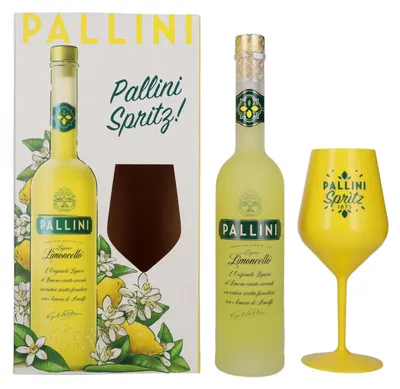 Produktbild von Pallini Limoncello Liqueur 26% Vol. 0,5l in Geschenkbox mit Glas
