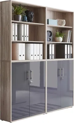 Produktbild von Aktenschrank TABOR 11 in Eiche Sonoma / anthrazit Hochglanz, Schrankwand, Büroschrank, abschließbar, Metallgriffe